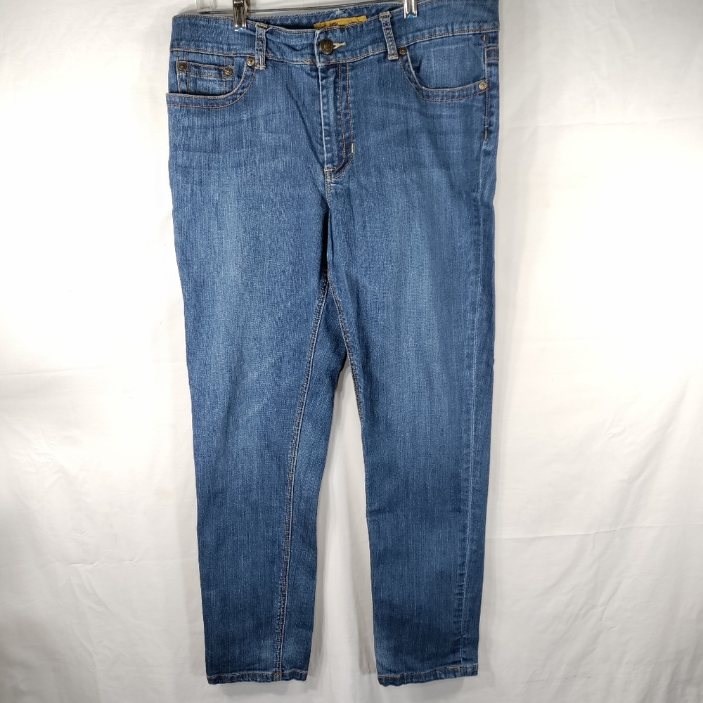 Seven 7 Slim Straight Womens Jeans Size 14 High Rise Medium Blue Wash